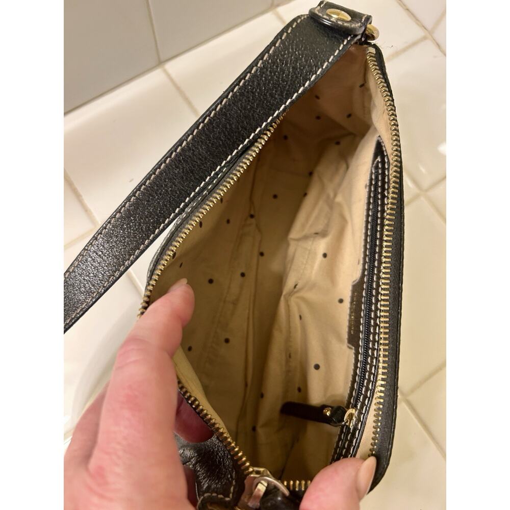 Kate Spade New York Black Pebbled Leather Baguette Shoulder Bag Dot Lining - Picture 7 of 8